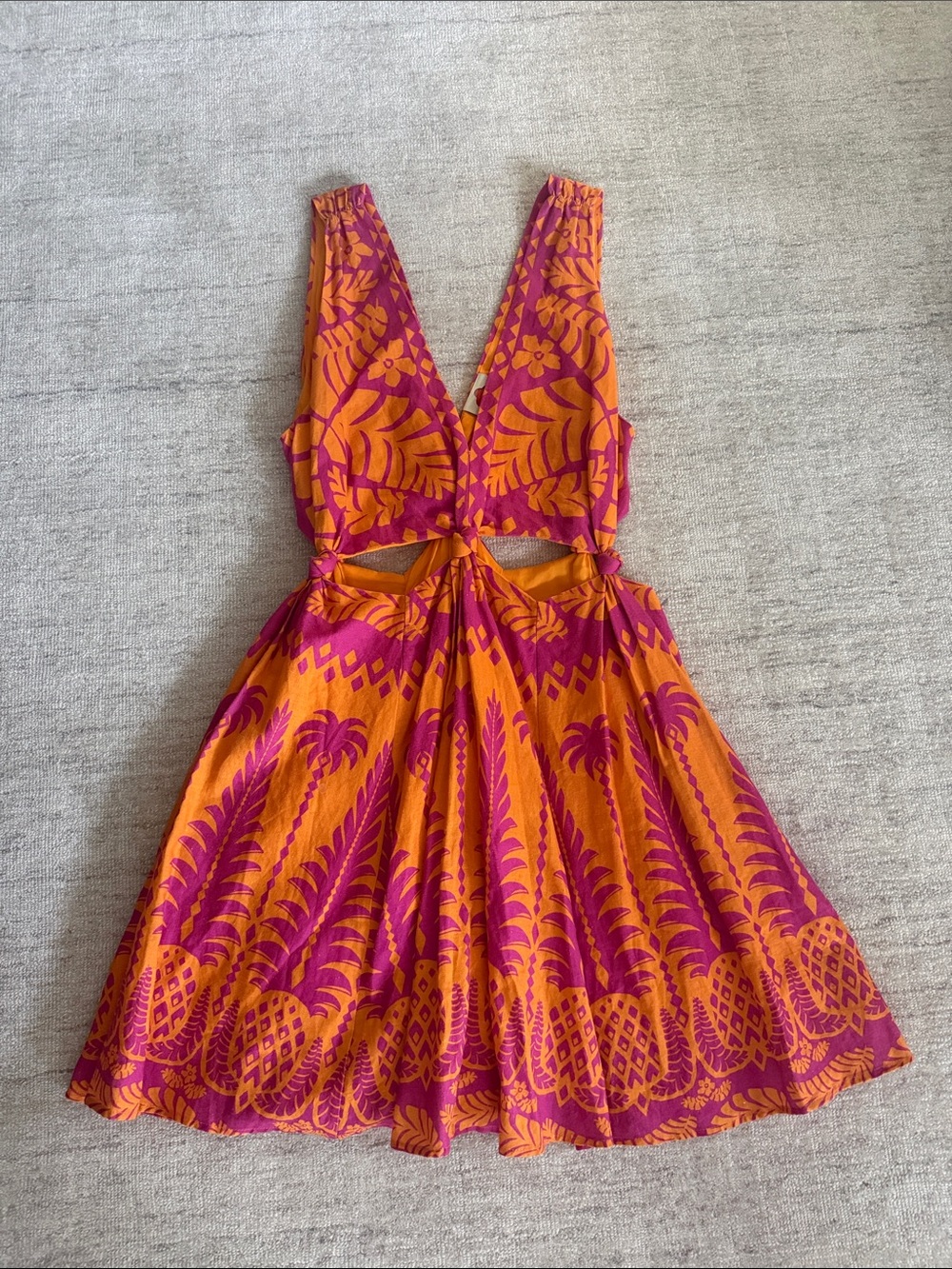 FARM Rio Orange & Fuchsia Tropical Cutout Mini Dress